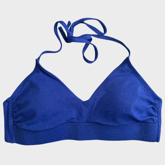 Time & Tru Large 12-14 Blue Shimmer SparkleTie Halter Bikini Top Padded - Picture 2 of 11